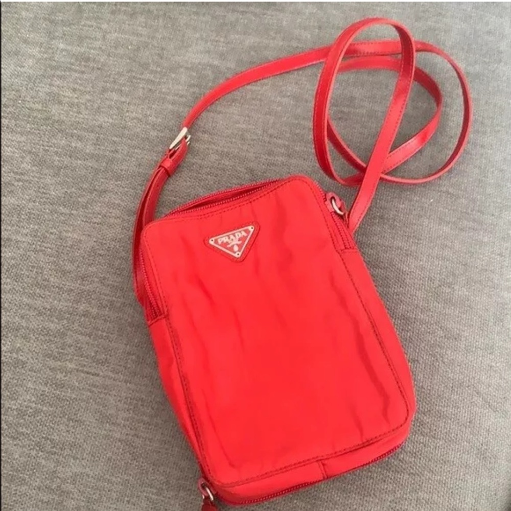 Prada Red Nylon Vertical Crossbody 100% authentic